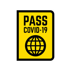 Covid 19 yellow immune passport. ID card icon