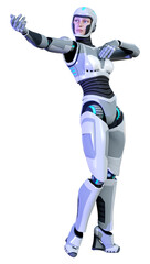 3D Rendering Female Robot on White