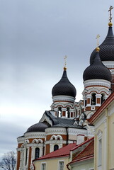 Fototapeta na wymiar Onion domes on the Alexander Nevsky Cathedral in the Old Town, Tallinn, Estonia