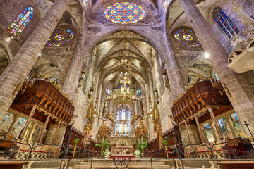 Palma de Mallorca cathedral indoor. Balearic islands. Spain - obrazy, fototapety, plakaty