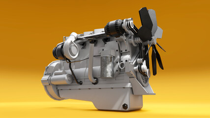 Fototapeta premium A big diesel engine with the truck depicted. 3d rendering.