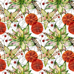 Christmas poinsettia floral watercolor seamless pattern