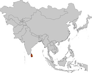 Map of Sri Lanka with national flag on Gray map of Asia