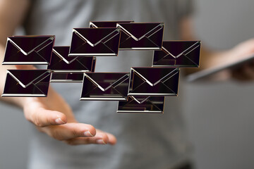 hand using mobile smartphone with email icon, Email concept, copy space
