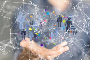 Business people silhouettes network team