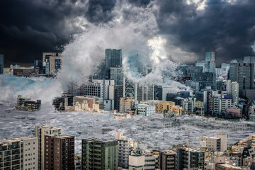 東京に打ち寄せる大津波 Tsunami going to hit a big city