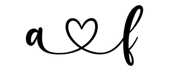 af, fa, letters with heart Monogram, monogram wedding logo. Love icon, couples Initials, lower case, connecting HEART, home decor,