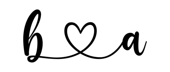 ba, ab, letters with heart Monogram, monogram wedding logo. Love icon, couples Initials, lower case, connecting HEART, home decor,