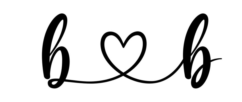 bb, bb, letters with heart Monogram, monogram wedding logo. Love icon, couples Initials, lower case, connecting HEART, home decor,
