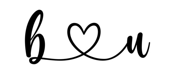 bu, ub, letters with heart Monogram, monogram wedding logo. Love icon, couples Initials, lower case, connecting HEART, home decor,