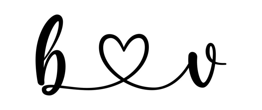 bv, vb, letters with heart Monogram, monogram wedding logo. Love icon, couples Initials, lower case, connecting HEART, home decor,
