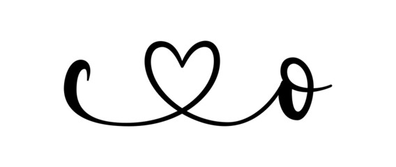 co, oc, letters with heart Monogram, monogram wedding logo. Love icon, couples Initials, lower case, connecting HEART, home decor,
