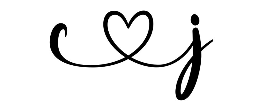 cj, jc, letters with heart Monogram, monogram wedding logo. Love icon, couples Initials, lower case, connecting HEART, home decor,