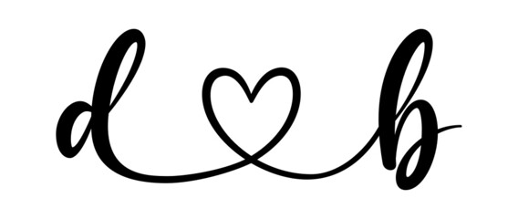 Fototapeta premium db, bd, letters with heart Monogram, monogram wedding logo. Love icon, couples Initials, lower case, connecting HEART, home decor,