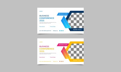 Online Business conference webinar invitation or live conference banner design template. vector illustration.