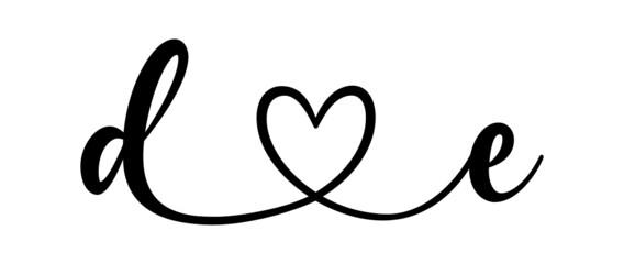 de, ed, letters with heart Monogram, monogram wedding logo. Love icon, couples Initials, lower case, connecting HEART, home decor,