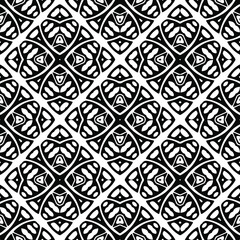  Flower geometric pattern. Seamless vector background. White and black ornament. Ornament for fabric, wallpaper, packaging. Decorative print.
