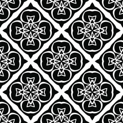  Flower geometric pattern. Seamless vector background. White and black ornament. Ornament for fabric, wallpaper, packaging. Decorative print.