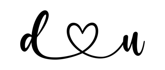 du, ud, letters with heart Monogram, monogram wedding logo. Love icon, couples Initials, lower case, connecting HEART, home decor,