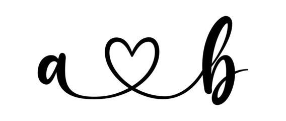 ab, ba, letters with heart Monogram, monogram wedding logo. Love icon, couples Initials, lower case, connecting HEART, home decor,