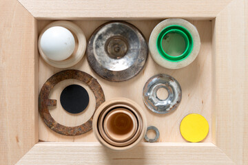 objects inside a wooden box