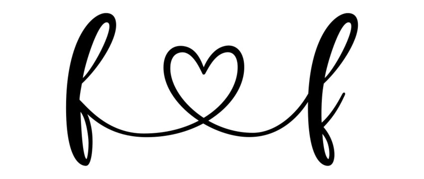 ff, ff, letters with heart Monogram, monogram wedding logo. Love icon, couples Initials, lower case, connecting HEART, home decor,