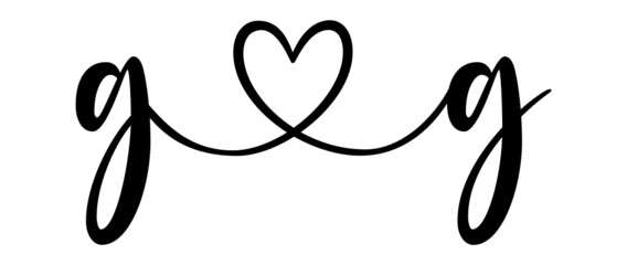 gg, gg, letters with heart Monogram, monogram wedding logo. Love icon, couples Initials, lower case, connecting HEART, home decor,