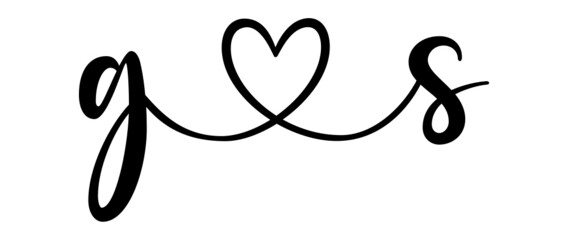 gs, sg, letters with heart Monogram, monogram wedding logo. Love icon, couples Initials, lower case, connecting HEART, home decor,