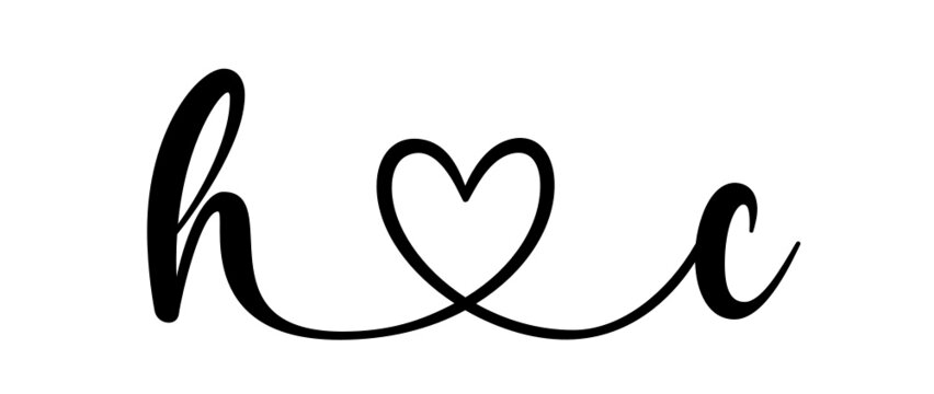 hc, ch, letters with heart Monogram, monogram wedding logo. Love icon, couples Initials, lower case, connecting HEART, home decor,