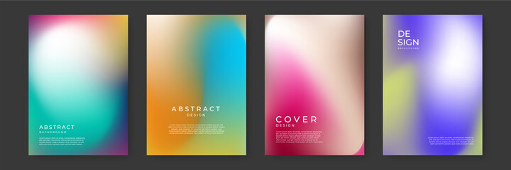 Blurred backgrounds set with modern abstract blurred color gradient patterns on white. Smooth templates collection for brochures, posters, banners, flyers and cards. Vector illustration.