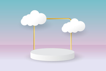Podium and cloud, Product display stand, paper art style , Vector design