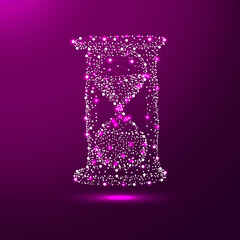 Hourglass icon from lines and triangles, point connecting network in low poly style consisting of points, lines, and shapes in the form of planets, stars and the universe