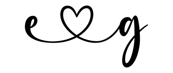 eg, ge, letters with heart Monogram, monogram wedding logo. Love icon, couples Initials, lower case, connecting HEART, home decor,