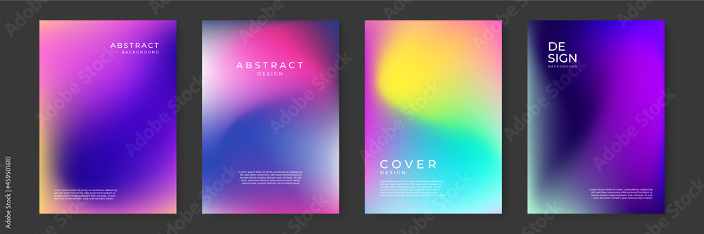Poster Blurred backgrounds set with modern abstract blurred color gradient patterns on white. Smooth templates collection for brochures, posters, banners, flyers and cards. Vector illustration.