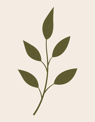 Vintage illustration of green wild branch with leaves. Medicinal herb. Botanic vector of forest flora. Hand drawn colorful floral element. Clipart for design and print