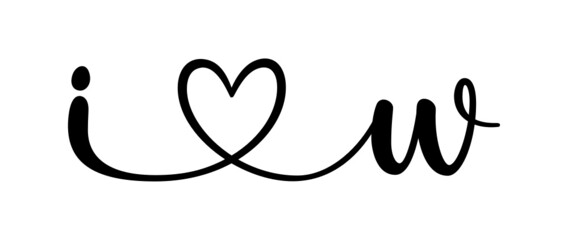 iw, wi, letters with heart Monogram, monogram wedding logo. Love icon, couples Initials, lower case, connecting HEART, home decor,