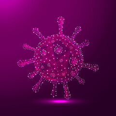 Coronavirus 2019-nCov novel coronavirus low poly abstract concept. Microscopic view of virus cell close up. Dangerous ncov corona virus, SARS pandemic risk.