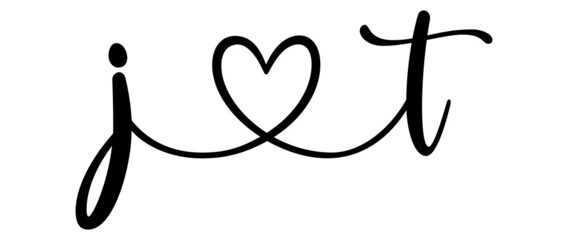 jt, tj, letters with heart Monogram, monogram wedding logo. Love icon, couples Initials, lower case, connecting HEART, home decor,