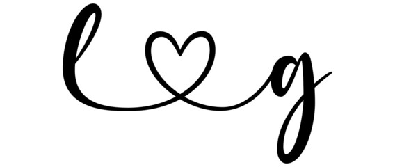 lg, gl, letters with heart Monogram, monogram wedding logo. Love icon, couples Initials, lower case, connecting HEART, home decor,
