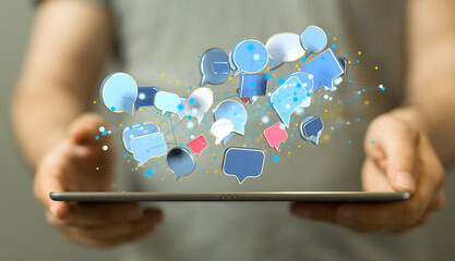 Approved email and spam message displayed on a futuristic interface