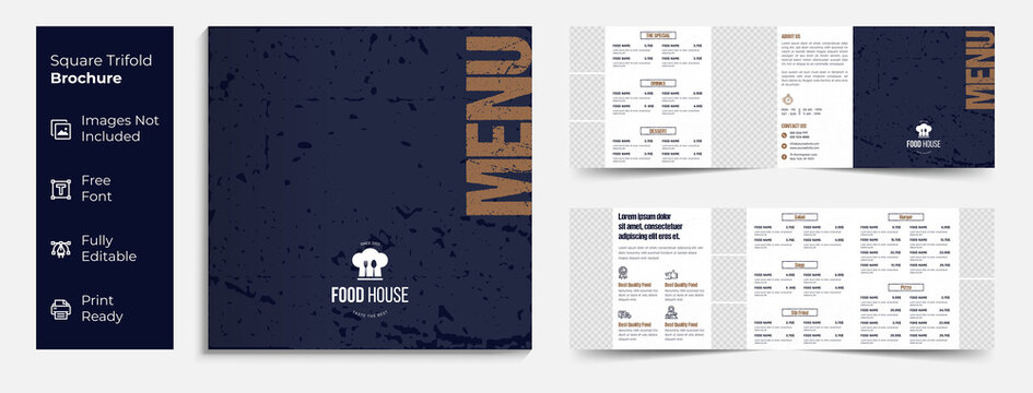 Restaurant Food Menu Trifold Square Brochure Template Design