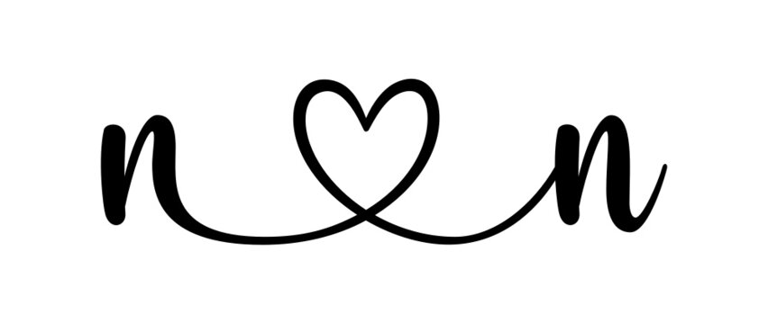 nn, nn, letters with heart Monogram, monogram wedding logo. Love icon, couples Initials, lower case, connecting HEART, home decor,