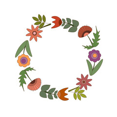 Vector stylish circle colorful flower frame.
