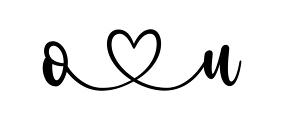 ou, uo, letters with heart Monogram, monogram wedding logo. Love icon, couples Initials, lower case, connecting HEART, home decor,