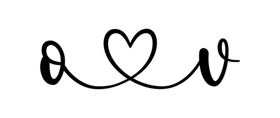 ov, vo, letters with heart Monogram, monogram wedding logo. Love icon, couples Initials, lower case, connecting HEART, home decor,