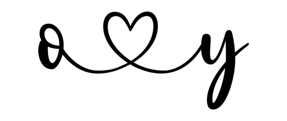 oy, yo, letters with heart Monogram, monogram wedding logo. Love icon, couples Initials, lower case, connecting HEART, home decor,