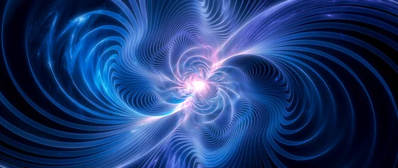 Papier Peint photo Lavable Ondes fractales Abstrait bleu ondes gravitationnelles rougeoyantes