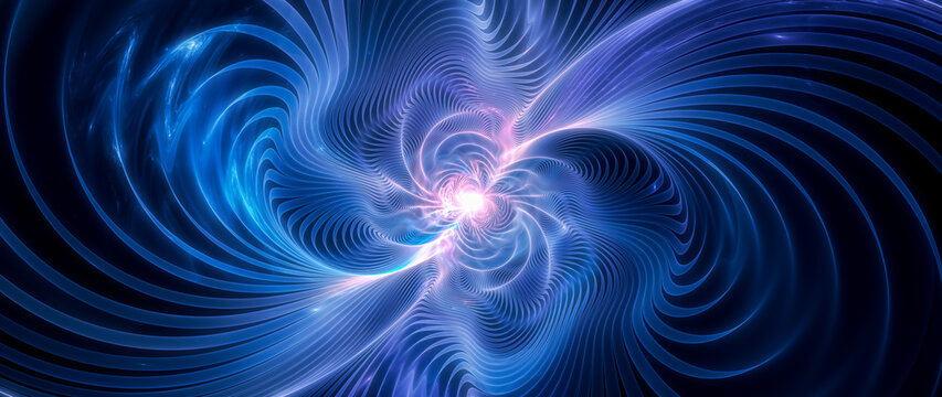 Blue glowing gravitational waves abstract background