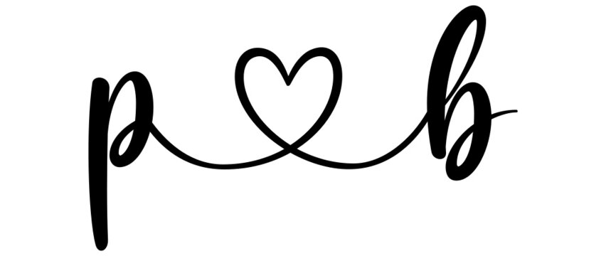 pb, bp, letters with heart Monogram, monogram wedding logo. Love icon, couples Initials, lower case, connecting HEART, home decor,