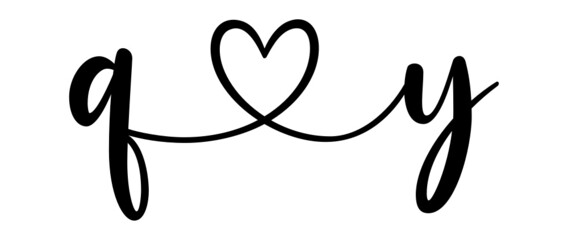 qy, yq, letters with heart Monogram, monogram wedding logo. Love icon, couples Initials, lower case, connecting HEART, home decor,